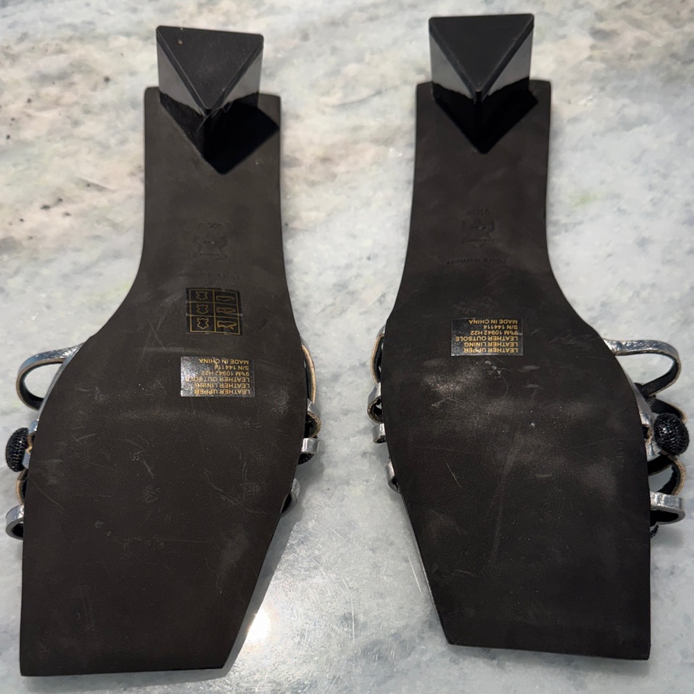 Tory Burch Black Slide Sandals with Silver Straps - Picture 2 of 6